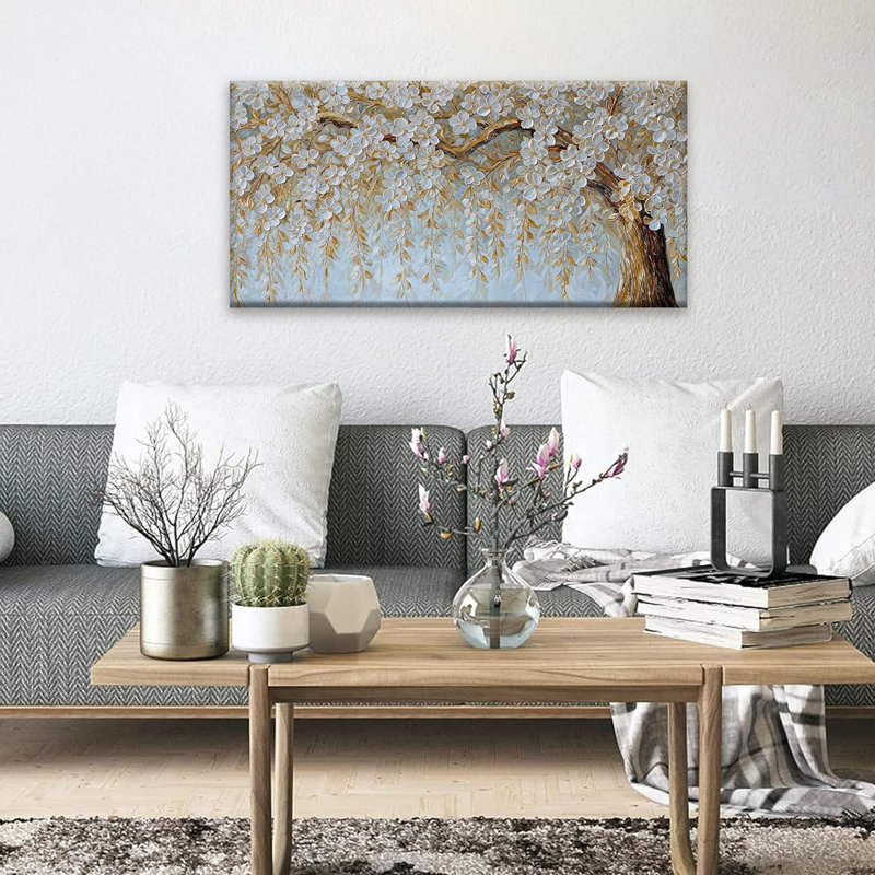 Toile, art mural, impression de fleurs, arbre blanc, impressions d'art murales, prêt à accrocher, photo pour salle de bain et bureau