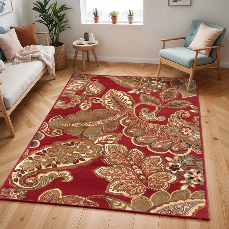 Brown Modern Rug, Floral Easy to Clean Rug For Living Room, Dining Room, Bedroom, Kitchen, Rectangle 160 x 230 cm