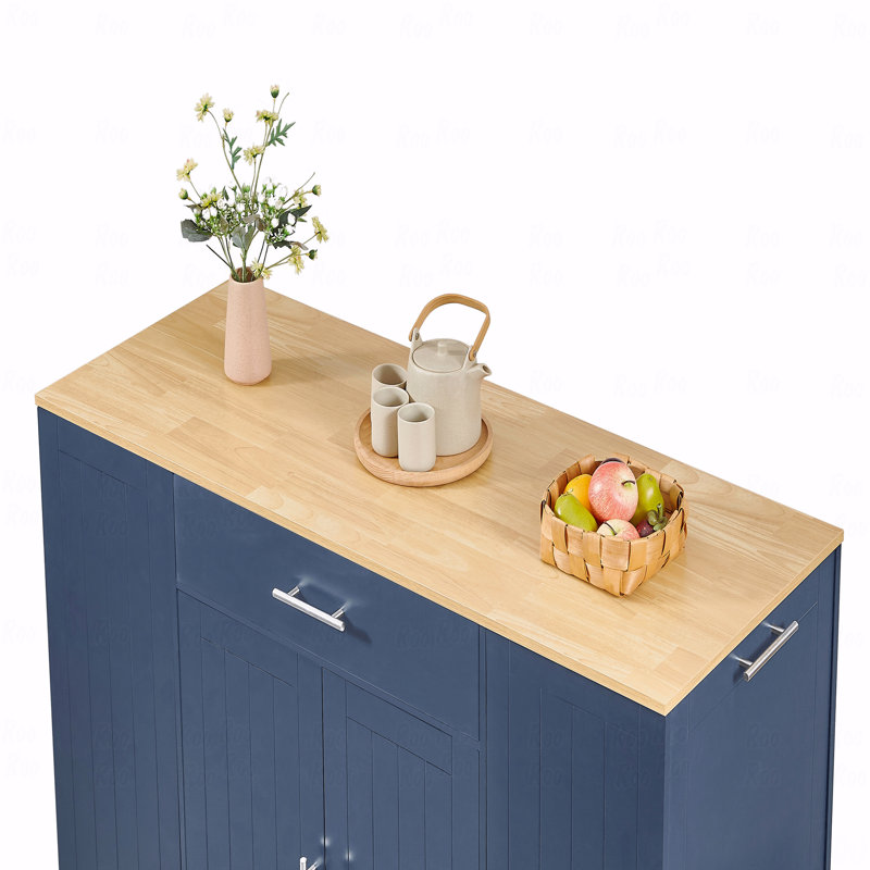 Îlot de cuisine avec rangement | Bleu marine moderne l 53,2 po | Tiroirs, compartiment poubelle | Bleu marine | Panneau de particules