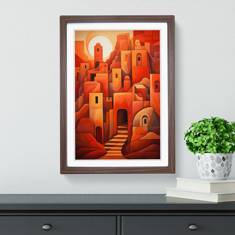 Desert Cubism No.2 - Single Picture Frame Print on Wood, 64" H x 46" W x 2" D, Walnut