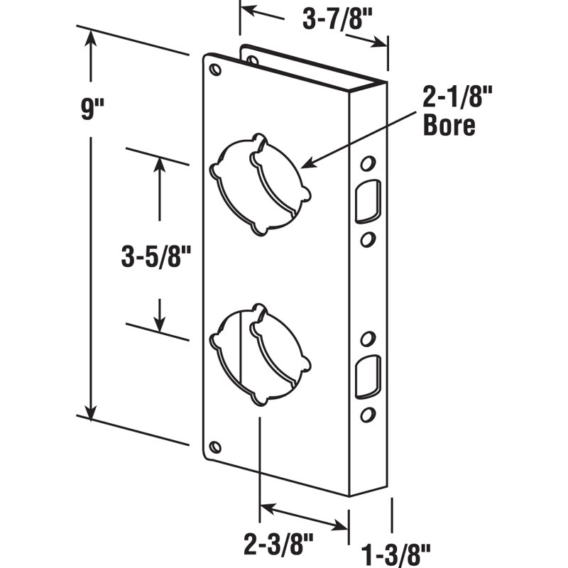Serrure en laiton et plaque de renfort de porte pour 1-3 / 8 po Portes épaisses, finition laiton (paquet simple)
