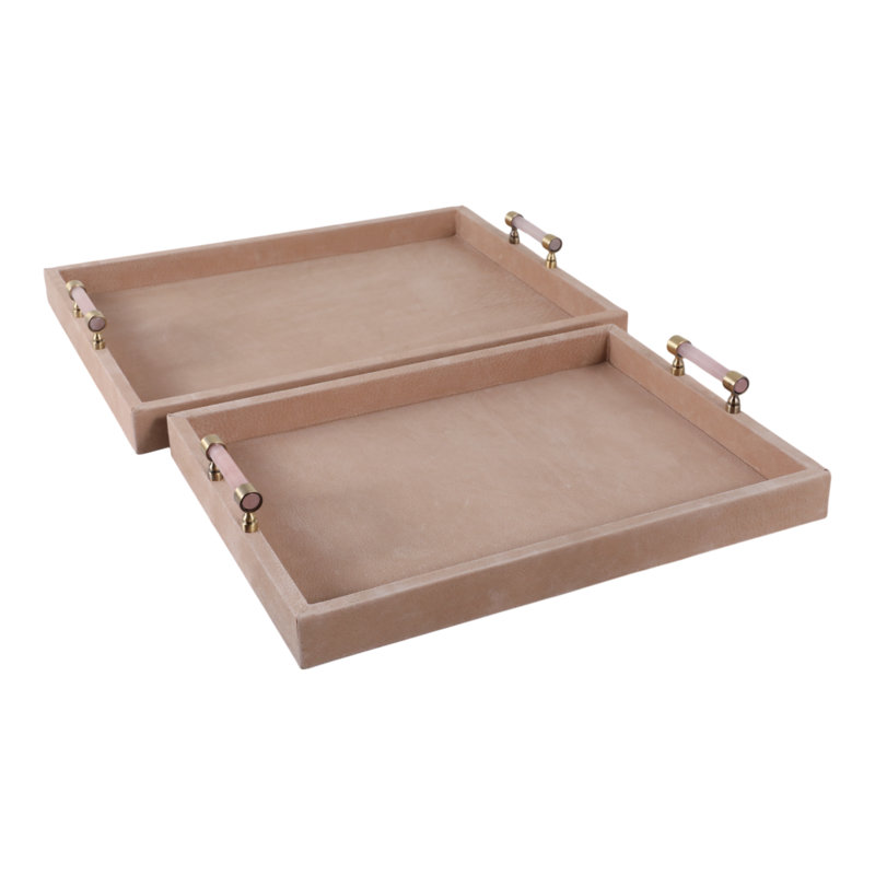 Plateau de repose-pieds rectangulaire en suède Selenite Handles - Plateau décoratif polyvalent pour table basse ou plateau décoratif Home