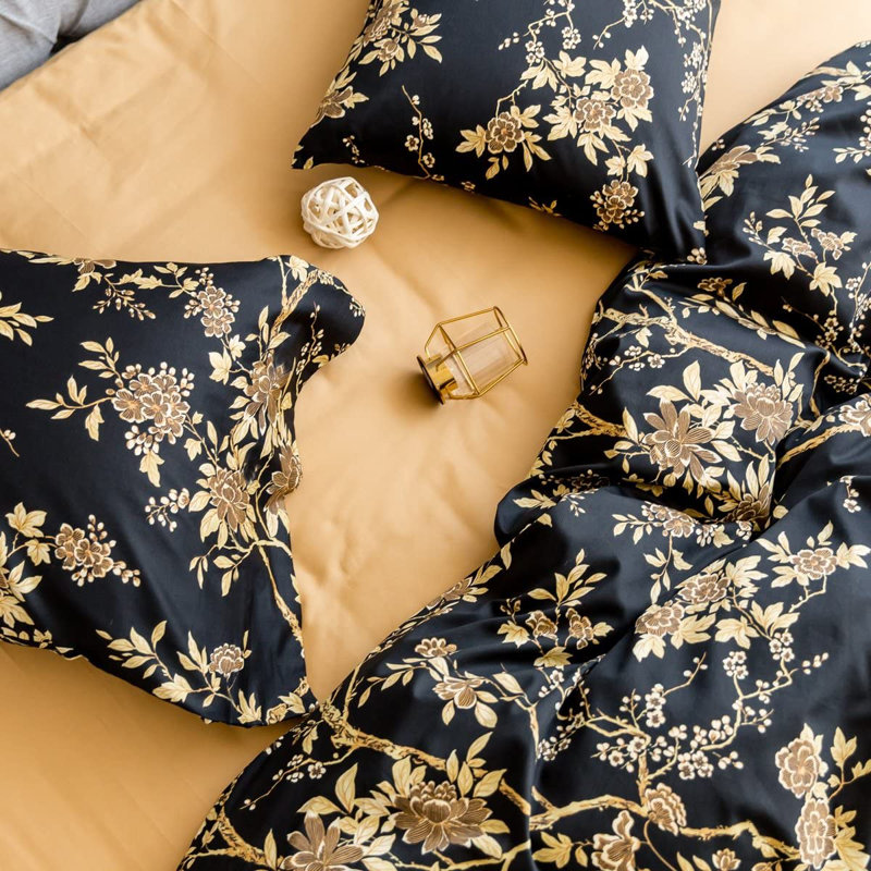 Satin Floral Duvet Cover, Queen Duvet Cover + 2 Queen Shams