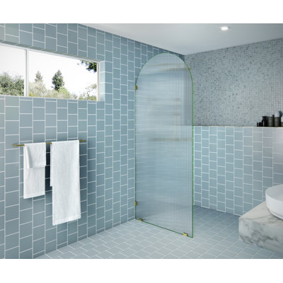 Maven 34 in. x 86.75 in. Fully Frameless Arched Fluted Single Fixed Shower Panel