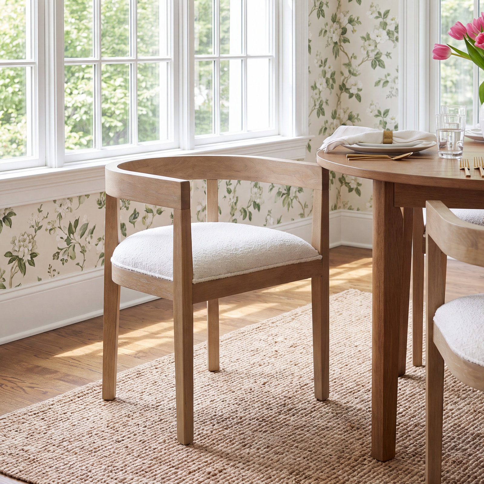 Daney Armchair, Beige Polyester Blend, Light Ash