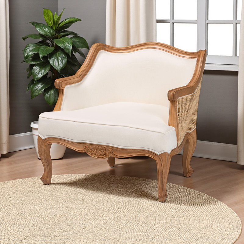 Satvay Beige Upholstered & Honey Finish Low Seat Accent Chair, 27.2'' H X 28.81'' W X 25.26'' D