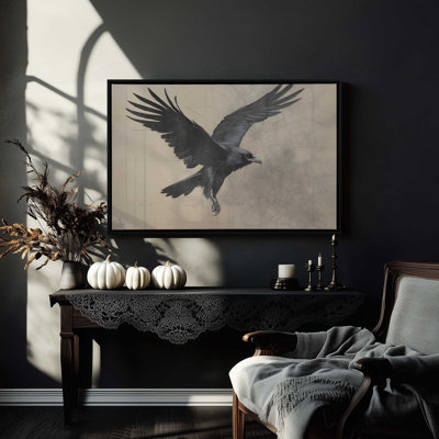 Impression sur toile majestueuse Raven in Motion dans un cadre argenté, 12 po x 18 po