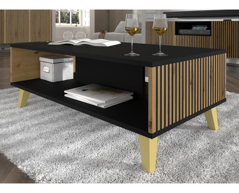Ravenna Coffee Table with Storage, Matte Black, Gold