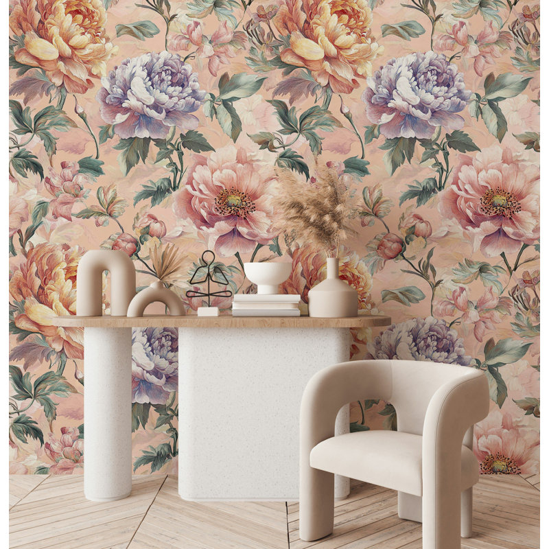 Papier peint floral pivoines, adhésif mural et botanique