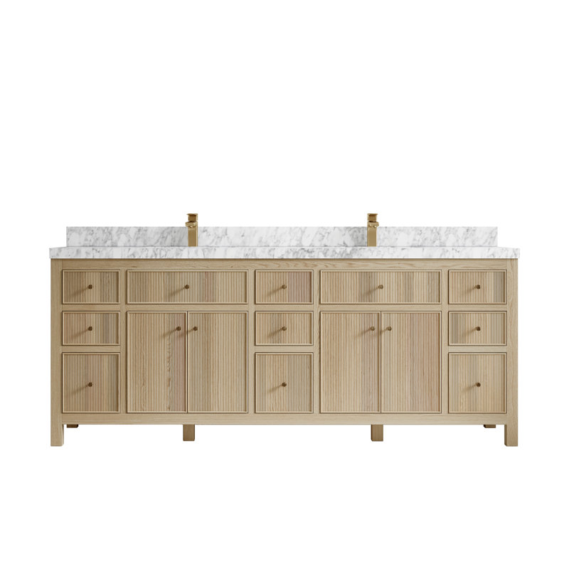 Meuble-lavabo double autoportant 84 po avec comptoir en quartz 84 po, Marbre de Carrare