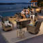 Ensemble de conversation modulaire en osier 9 pièces avec table basse lumineuse et chaises berçantes pivotantes Sturgill, ensemble de conversation modulaire pour patio avec foyer-1437263026