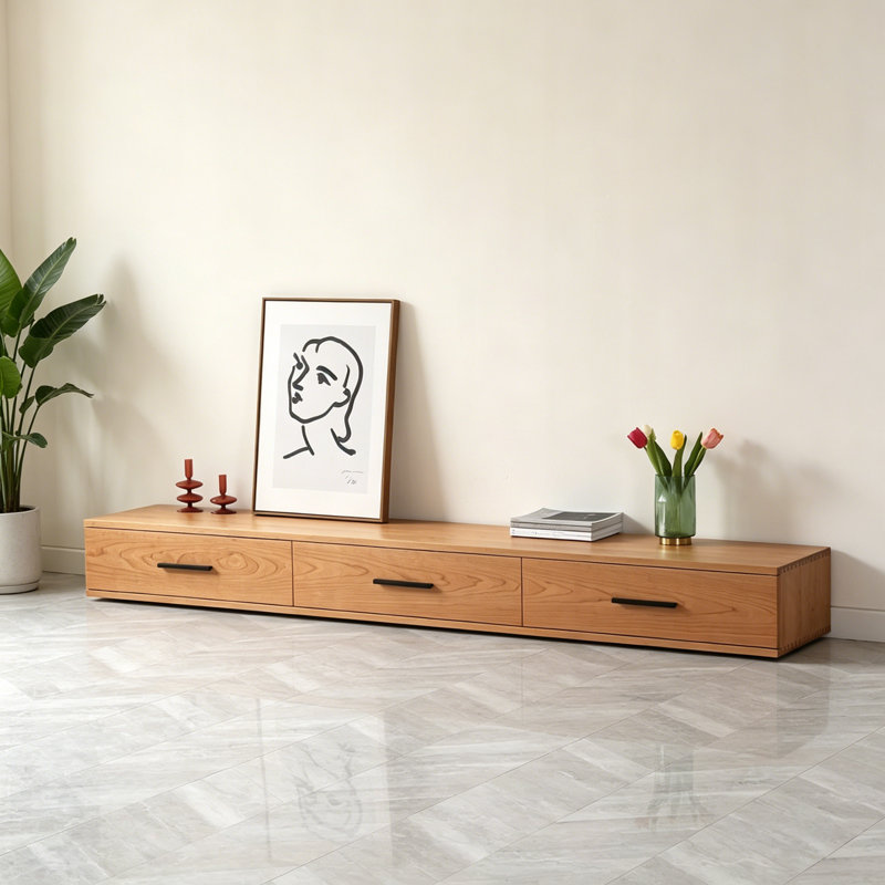 Simple Solid Wood Cherry Burlywood TV Stands
