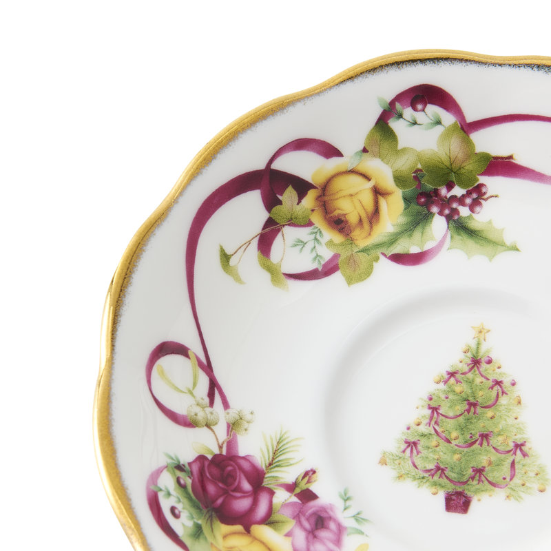 Ensemble de tasse à thé et soucoupe arbre de Noël Royal Albert Holiday Old Country Roses
