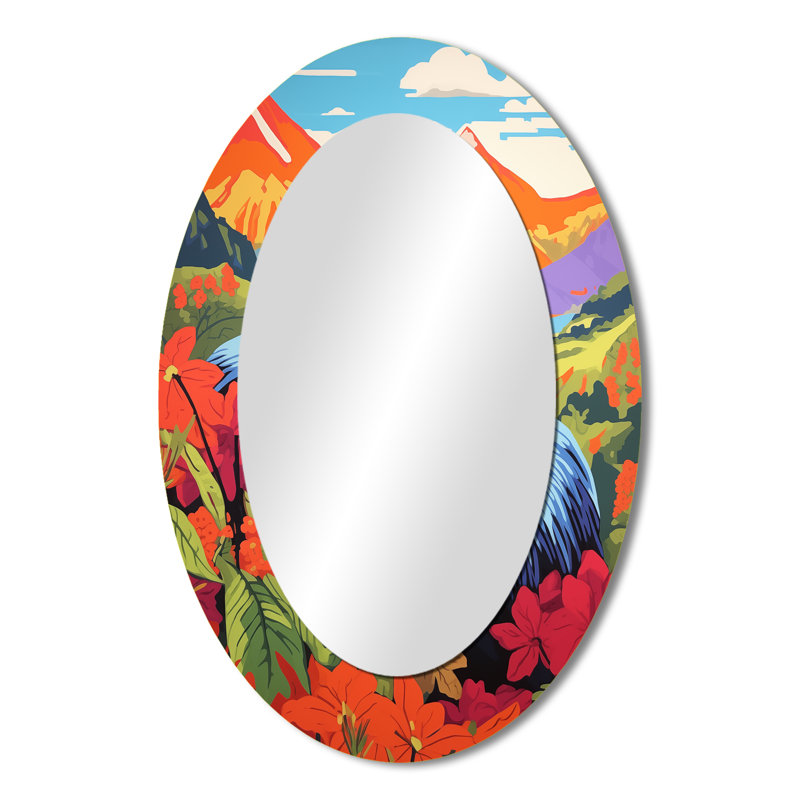 Gorilla In Colorful Mountain Landscape I - Animals Oval Decorative Mirror On Metal, 36" x 24"