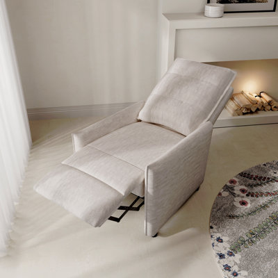 Chenille Fabric Recliner Chair For Adults - Manual Push Back Reclining Sofa With Sturdy Metal Frame, Overstuffed High-Density Foam, Adjustable Footrest For Living Room, Home Theater (Beige)