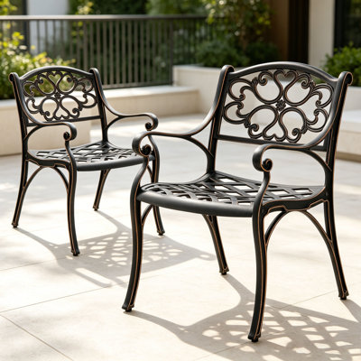 Patio Dining Chairs, Cast Aluminum Chairs Set of 2, Metal Conversation Chairs for Garden, Backyard and Porch