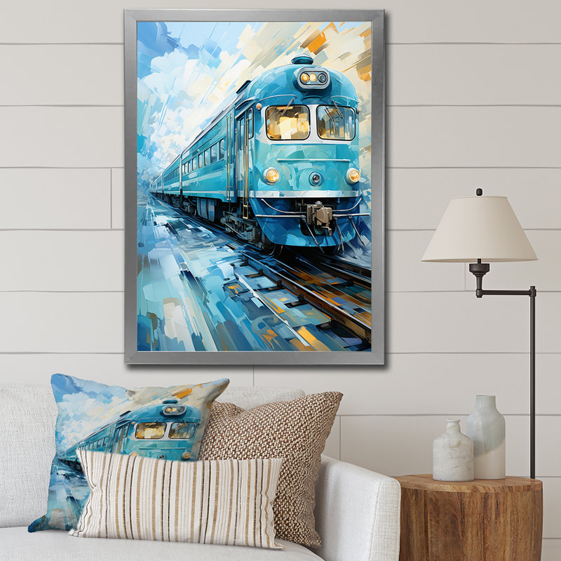 «Teal Train Geometric Momentum II», reproduction sur toile, H 32 po x l 16 po x P 1 po, Cadre photo argenté