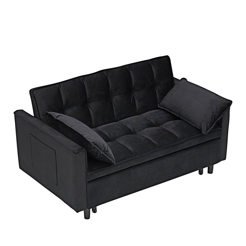Canapé-lit rembourré avec coussin et poches, Velours noir
