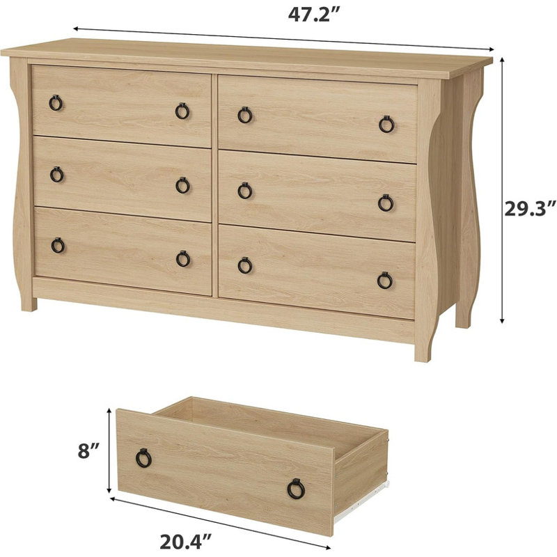 Boho 6/7Drawer Dresser - Textured Wood Storage Chest for Bedroom & Living Room, Yellow