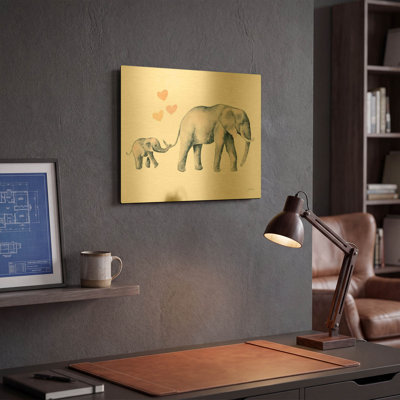 «Elephant Love» par Katrina Pete, art mural en métal doré, 16 po x 12 po