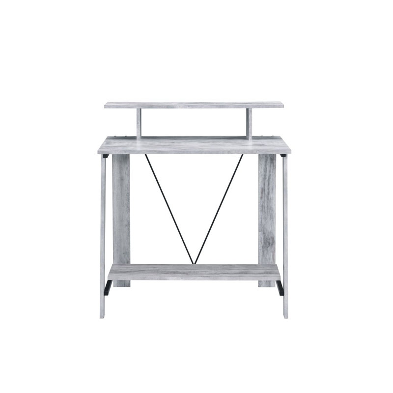 Bureau moderne en bois minimaliste avec bibliothèque, parfait pour le bureau à domicile, Gris / Blanc