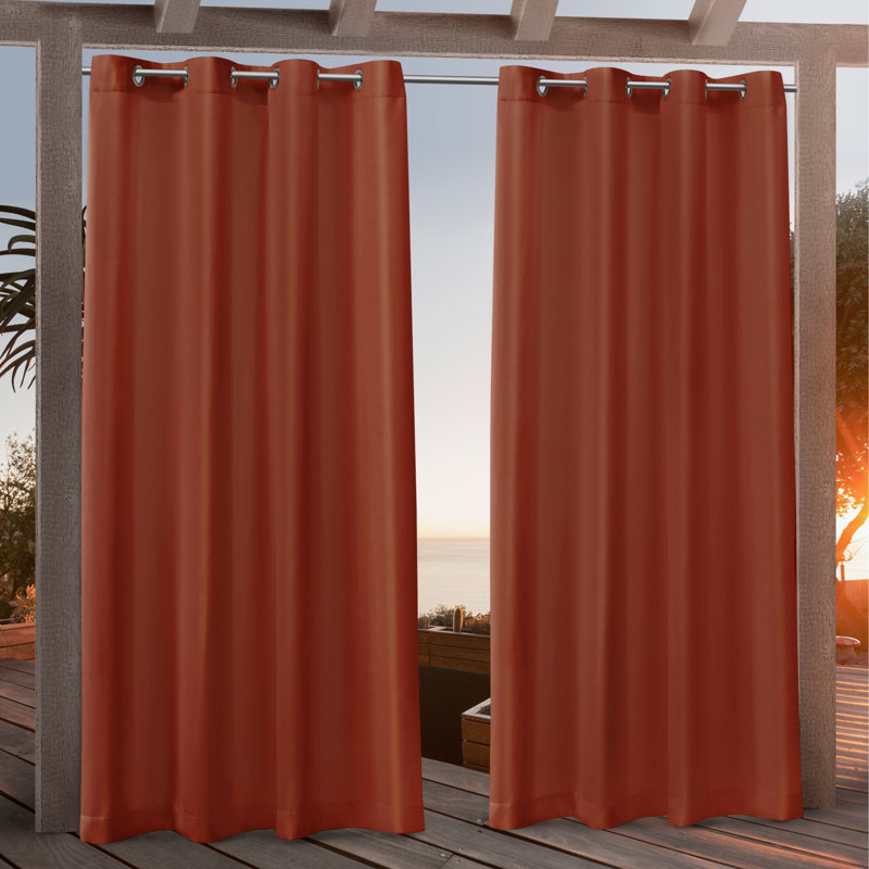 Nicole Miller Polyester Indoor/Outdoor Grommet Top Curtain Panel Pair (Set of 2), Orange Marmalade, 54" W x 96" L