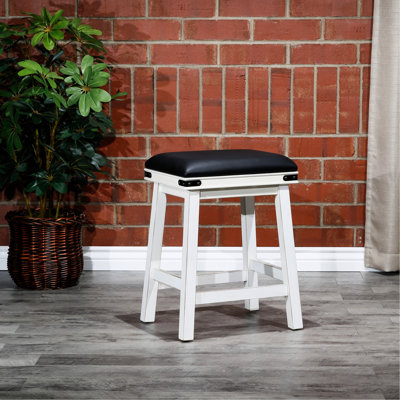 Tabouret de comptoir de 24 po, finition blanc antique, cuir noir - et élégant pour votre espace