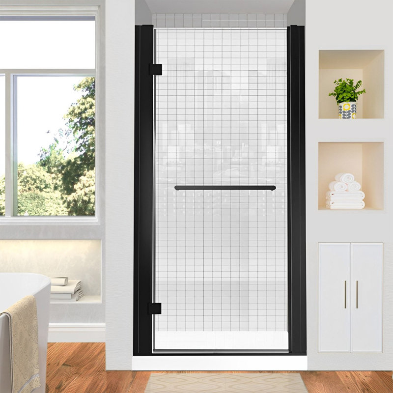 Porte de douche à pivot sans cadre de 34 à 36 po x H 72 po avec verre de sécurité trempé de 1/4 po