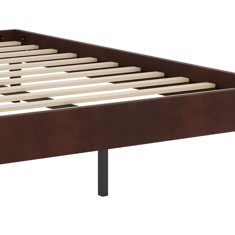 Base de lit plateforme moderne minimaliste avec système de support à lattes renforcé pour un assemblage rapide, Chocolat