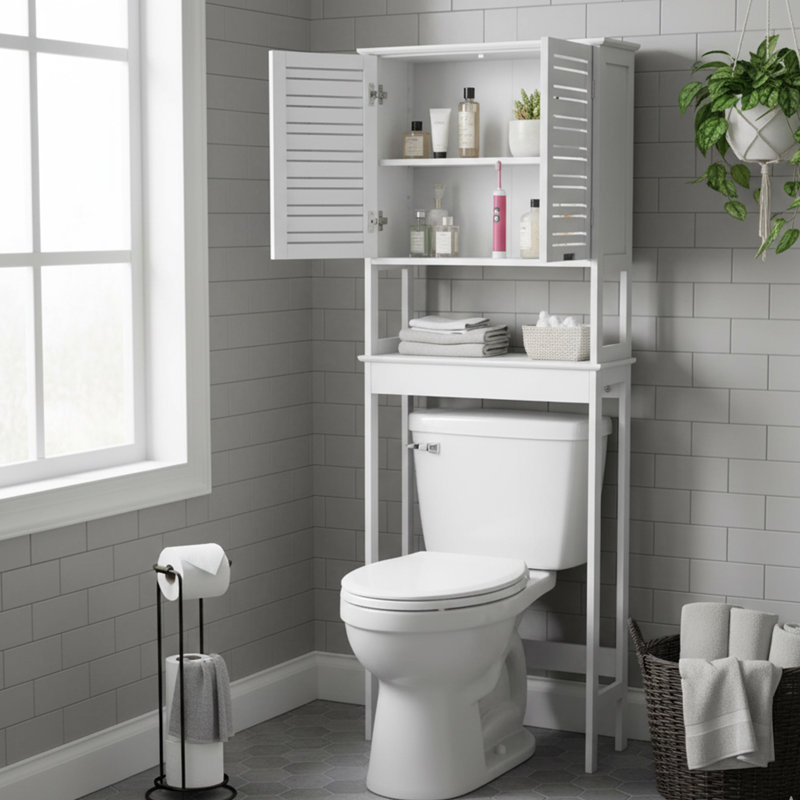 Armoire de rangement au-dessus de la toilette Miami avec deux portes et tablette ouverte blanc Miami