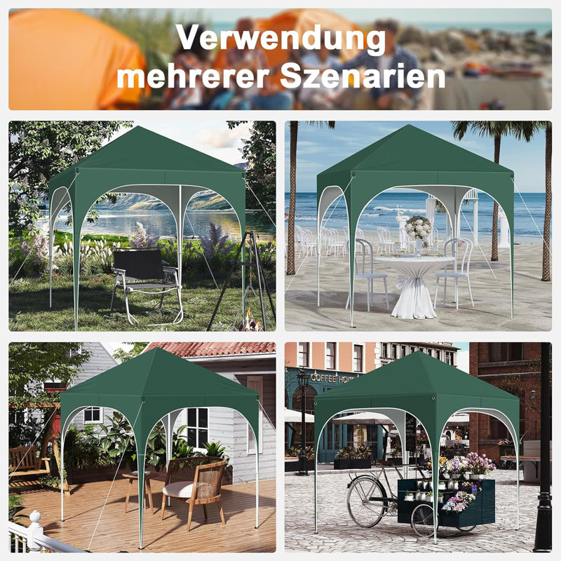Gazebo, folding gazebo 2 x 2m, with 4 side walls, party tent water-repellent UV protection 50+, height-adjustable garden gazebo, with carrying bag, for outdoor garden camping