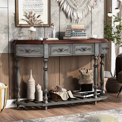 Console avec 4 tiroirs et 1 tablette, 52 po de style moderne pour le hall d'entrée - couloir contemporain au fini gris antique, rangement pratique pour tablette de salon