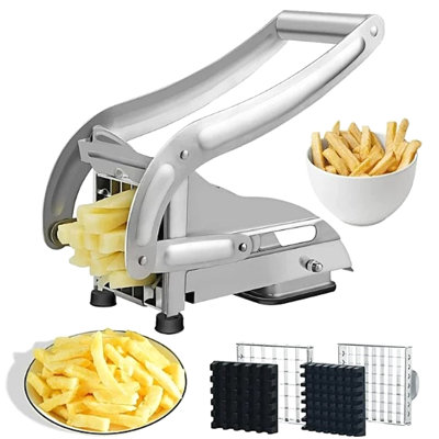French Fry Cutter & Potato Dicer, Professional Vegetable Chopper for Air Fryer, Restaurant & Home Kitchen, 2 Stainless Steel Cutting Blades, Non-Slip Suction Base for Safety