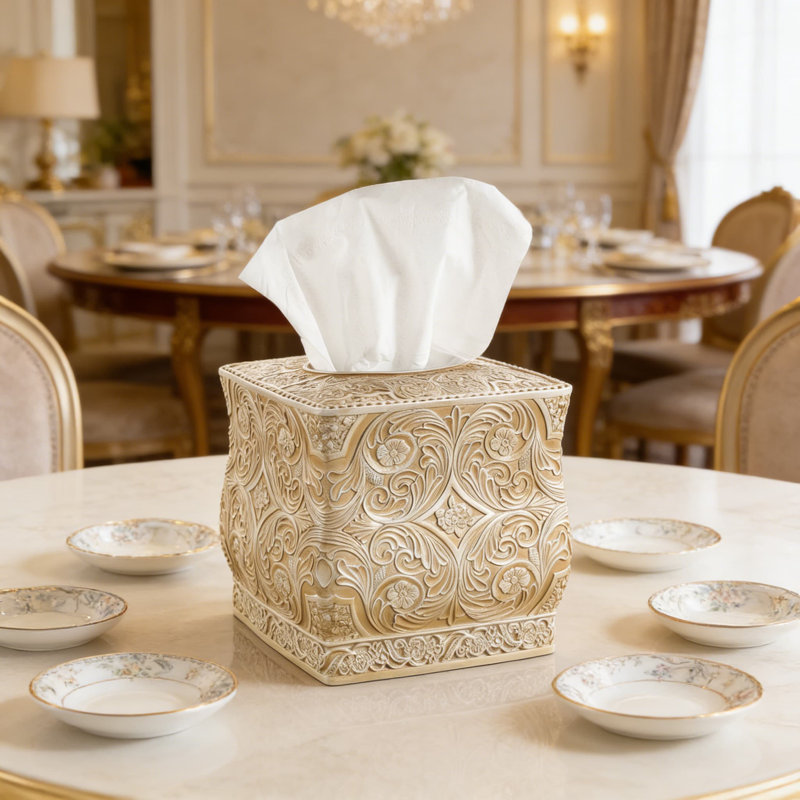 Couvercle de boîte à mouchoirs décoratif décoratif avec base coulissante - Porte-mouchoirs à motif floral et à volutes pour salle de bain, cuisine et salon