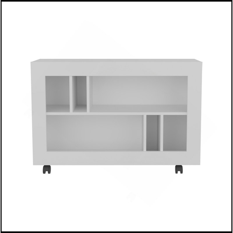 Console console, 5 tablettes, 4 roulettes, Blanc