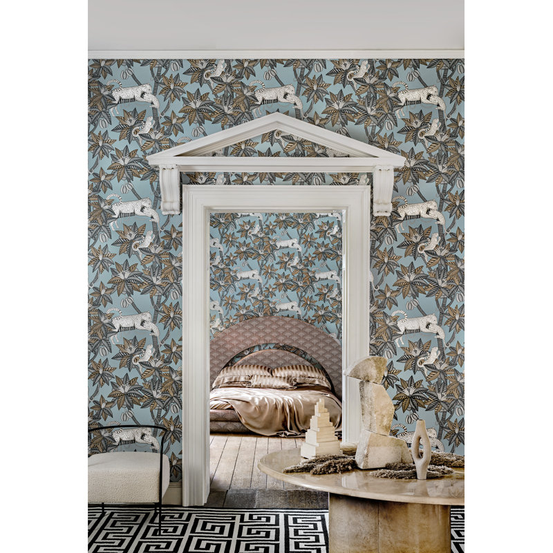 Ardmore-Jabula Satara 33' L x 20.5" W Wallpaper Roll, Soot/Metallic Gold/Linen