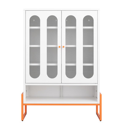 Armoire à chaussures à double porte avec 3 à 4 tablettes thermolaquées, base surélevée de 15 cm et poignée en acier lisse de conception moderne et réglable, poignée, pour les espaces de vie