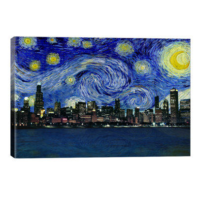 Chicago, Illinois Starry Night Skyline by 5by5collective - Wrapped Canvas Painting