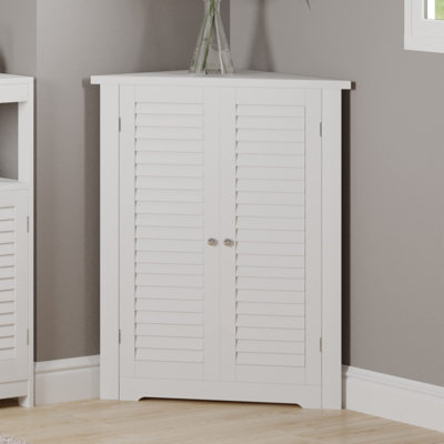 Armoire de coin à 3 tablettes - Armoire de rangement avec portes à volets élégantes et tablettes réglables pour meubles de cuisine ou de salle de bain par Lavish Home (Blanc)