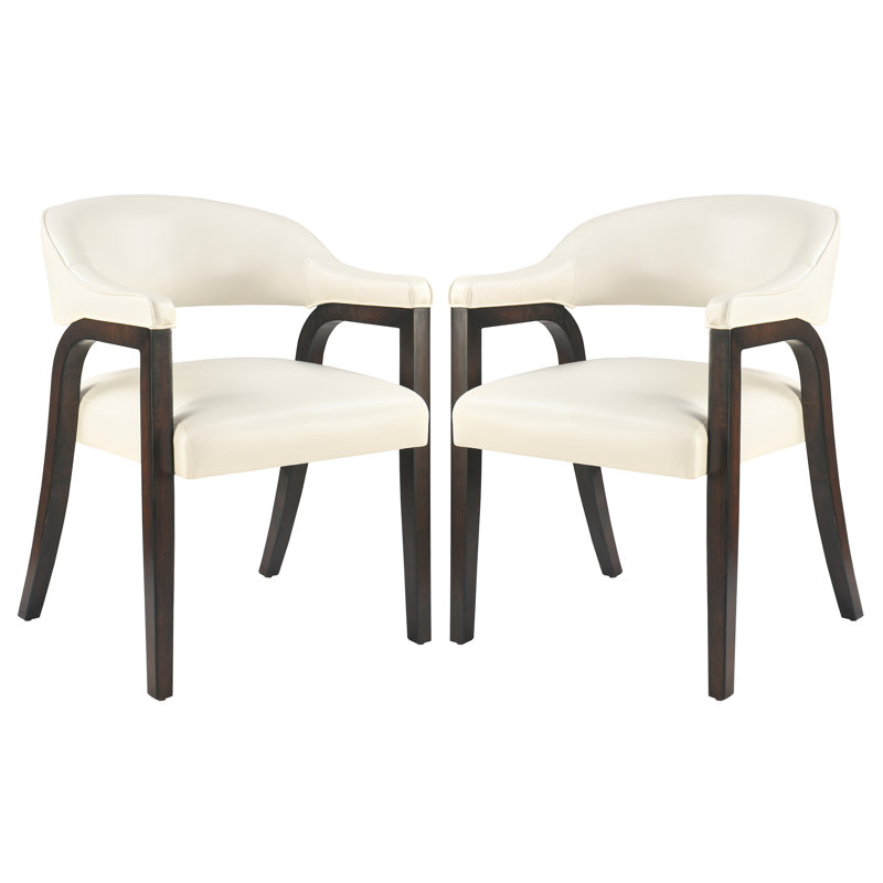 Ensemble de 2 chaises de salle à manger de style Mid-Century moderne en similicuir rembourré, structure en bois massif, et siège de salle à manger confortable blanc crème LUMera