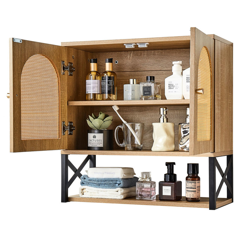Armoire murale de salle de bain au-dessus de la toilette avec 2 portes et tablette réglable, organisateur suspendu pour la salle de lavage, espace de rangement multicouche, structure en panneau de particules, profondeur de 27,91 po, hauteur de 7,88 po, 26,97 po