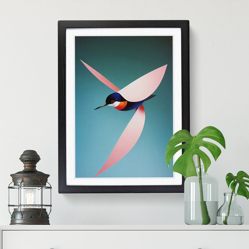 Swallow Bird Abstract - Single Picture Frame Print, Black, 64cm H x 46cm W x 2cm D