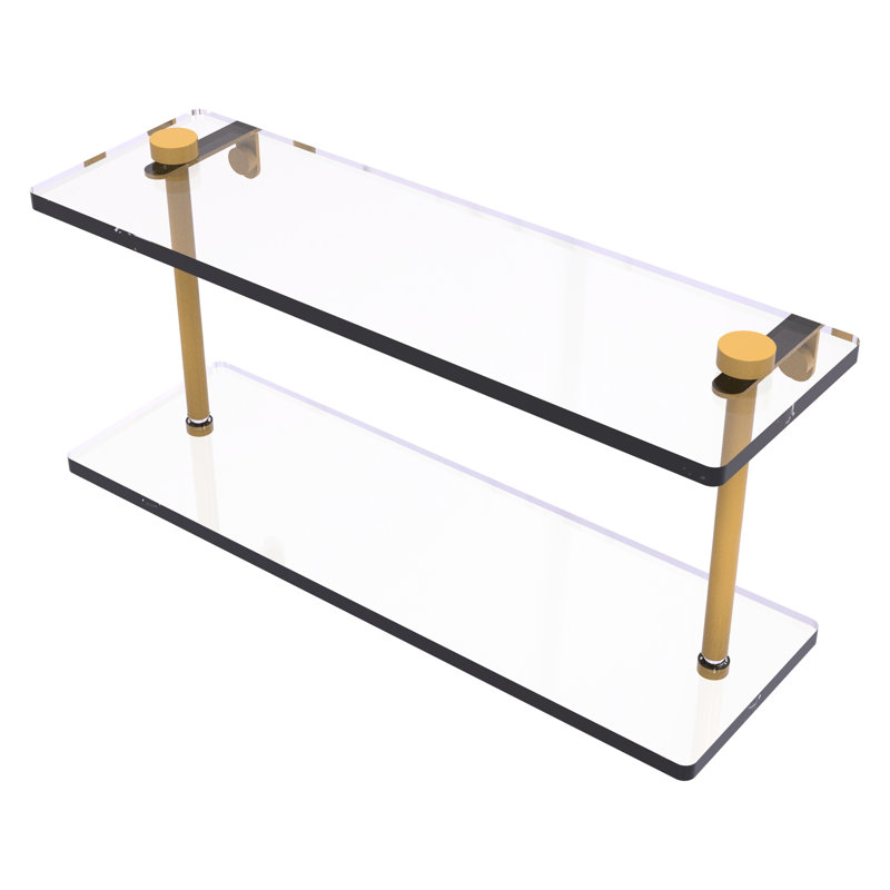 Tablette en verre à deux niveaux en pouces NS, H 8 po x l 16 po x P 5 po, Or espagnol