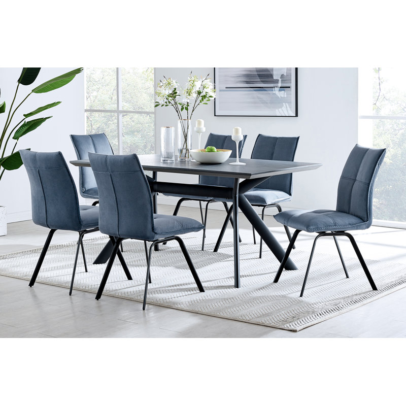 Ensemble repas 6 personnes Roosa, Gris anthracite, Bleu, 7 pièces