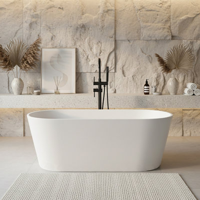 55.12'' x 27.56'' Freestanding Soaking Solid Surface Bathtub