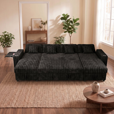 Canapé-lit en forme de U de 122 pouces, canapé modulaire coulissant 2 en 1 avec méridienne de rangement, ports de chargement et porte-gobelets pour le salon