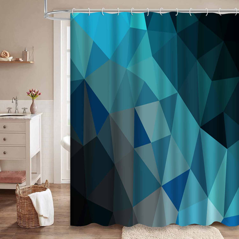 Rideau de douche léger à motif abstrait géométrique bleu avec 12 crochets, L 72 po x l 84 po