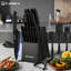 Ensemble de 19 couteaux de cuisine en acier inoxydable, affûteur intégré, compatible lave-vaisselle, manches ergonomiques antidérapants, 6 couteaux à steak, noir