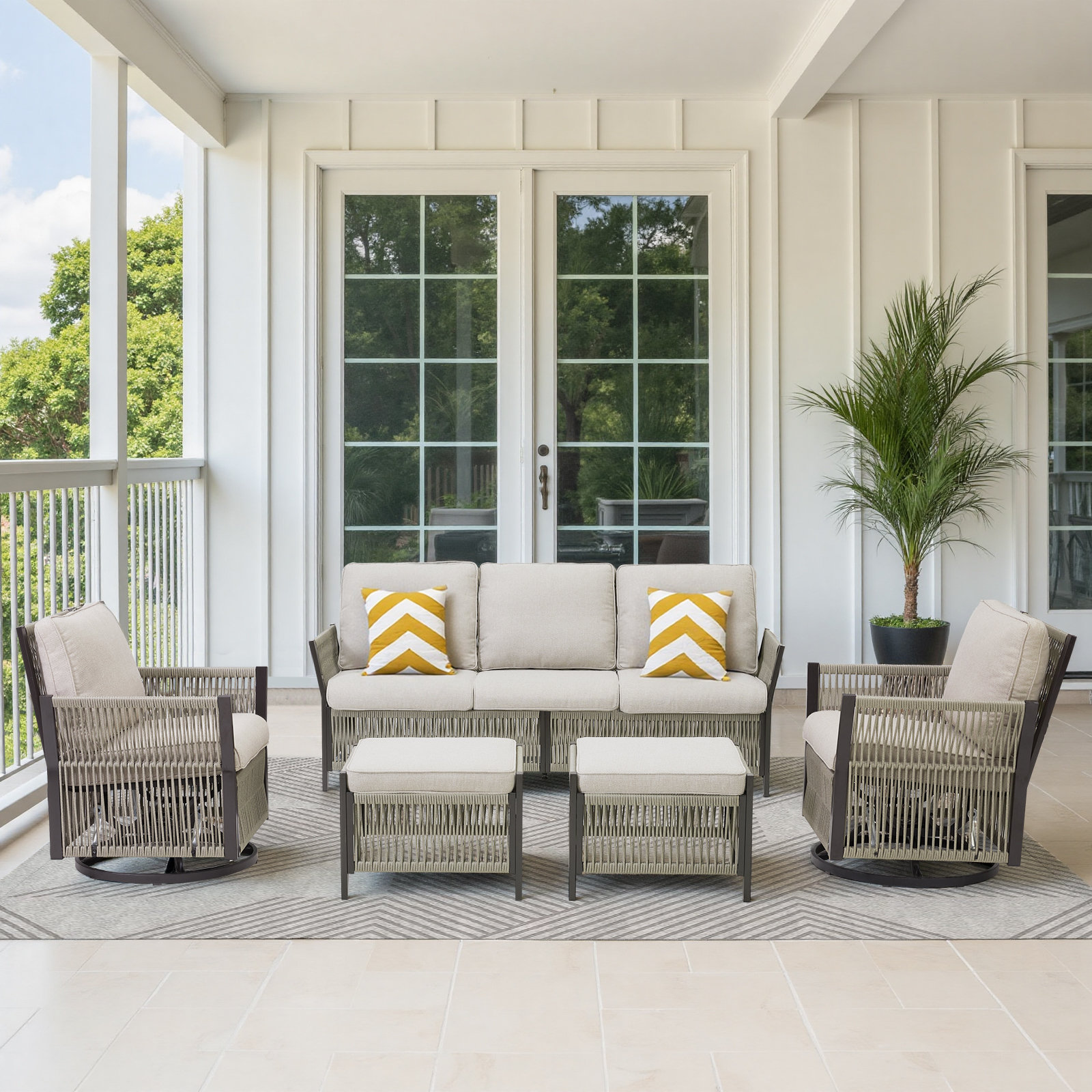 Red Barrel Studio® 5PCS Patio Furniture Set, Outdoor Swivel Rocking ...