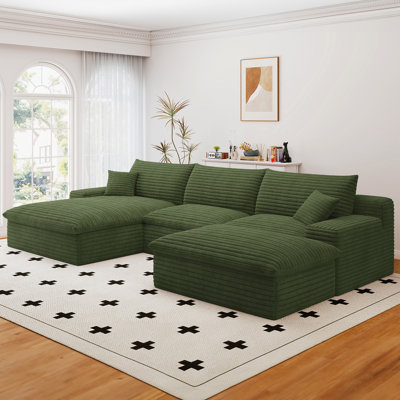 Boneless 107" Cloud Sectional Couch with U-Shaped Chaise,Corduroy Viral Boneless Sofa with Ottoman,Memory Foam Couches in a Box with Deep Seat for Living Room,No Assembly Required